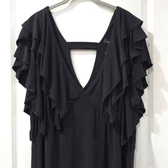 ASHLEY STEWART Elegant Black Cascading Ruffle Sleeve Maxi Dress, Plus Size, Nwt - Picture 3 of 14